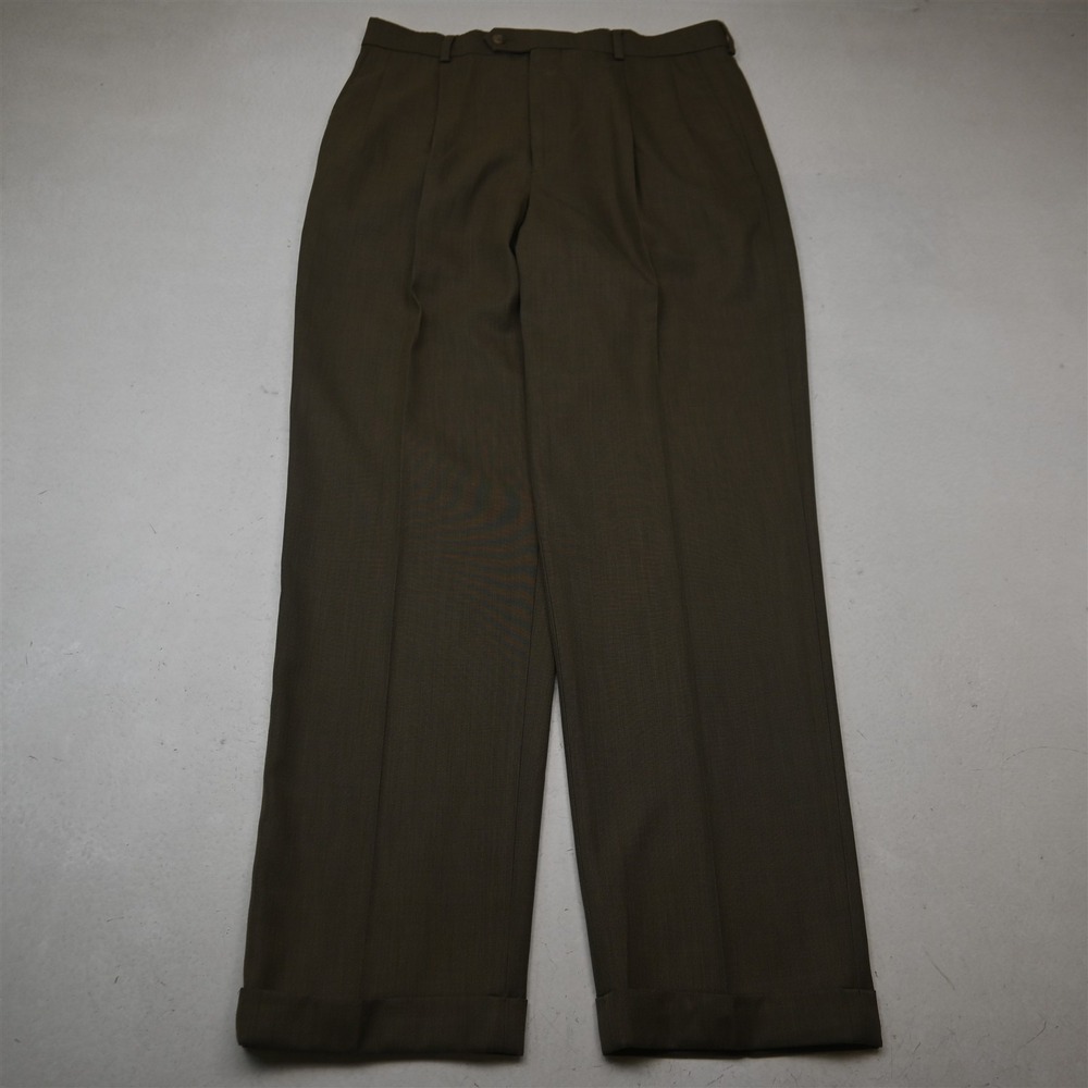 Vtg Y2K 2000s 32x32 Tan Brown Washable Pleated Cuffed Classic Dress Mens Pants